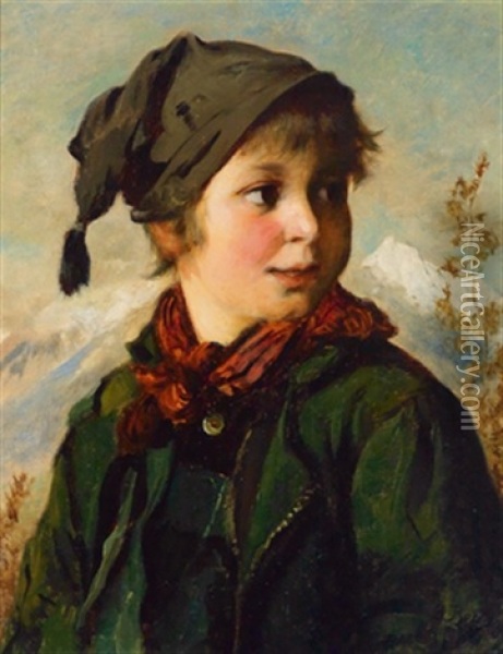 Madchen Und Knabenportrait Oil Painting - Josef Bueche