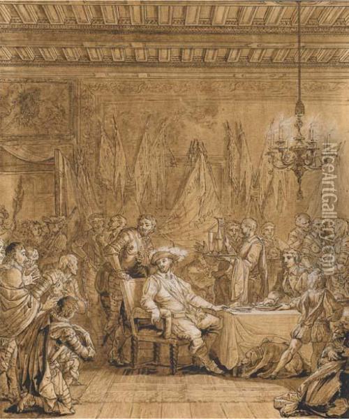 Henri Iv A Table Accueillant Des Gentilhommes Oil Painting - Jean-Demosthene Dugourc