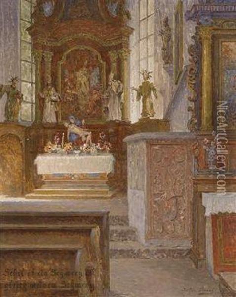 View Of The Altar Of St. Nikolaus In Bad Gastein Oil Painting - Stefan Simony