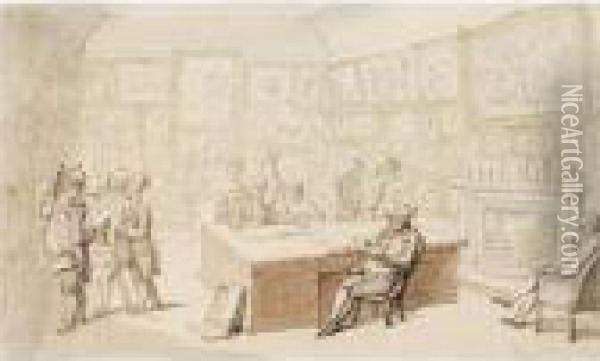 Mr Michell's Picture Gallery At Grove House, Enfield Oil Painting - Thomas Rowlandson