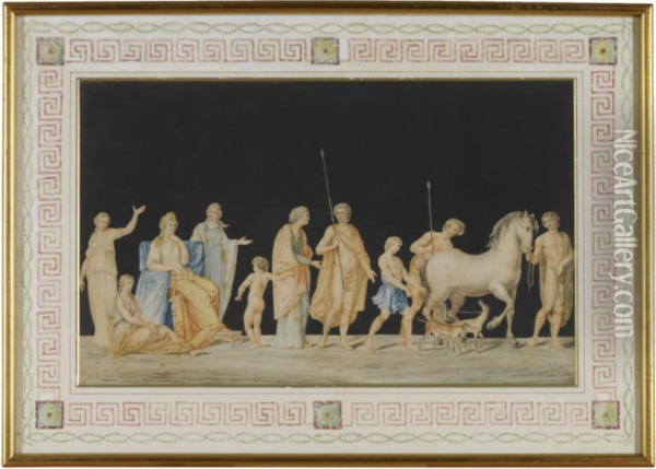 Design For A Frieze With Classical Figures Oil Painting - Tommaso Bigatti
