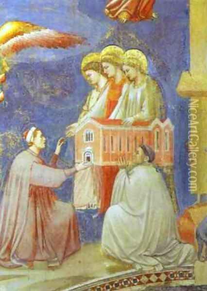 The Last Judgement Detail (Enrico Scrovegni Presents The Model Of The Church To The Virgin Mary) 1304-1306 Oil Painting - Giotto Di Bondone