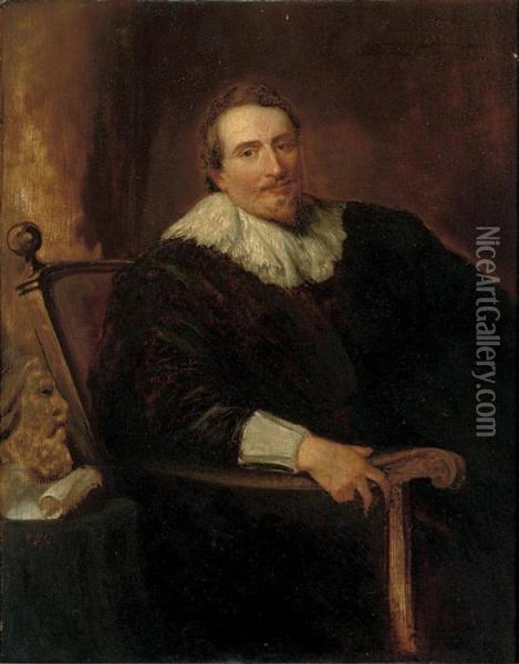 Portrait Of Andreas Colyns De 
Nohe, Three-quarter-length, Seated,in A Black Coat And Ruff Oil Painting - Sir Anthony Van Dyck
