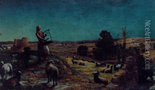 David, The Future King Of Israel, While A Shepherd, At Bethlehem Oil Painting - John Rogers Herbert