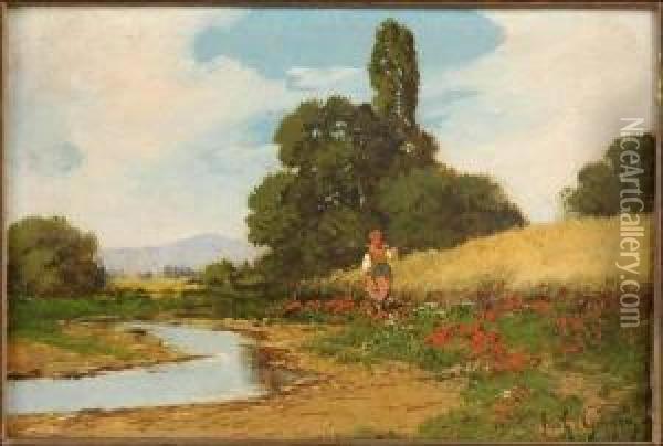 Peasant Woman In Thecountryside Oil Painting - Paul-Camille Guigou
