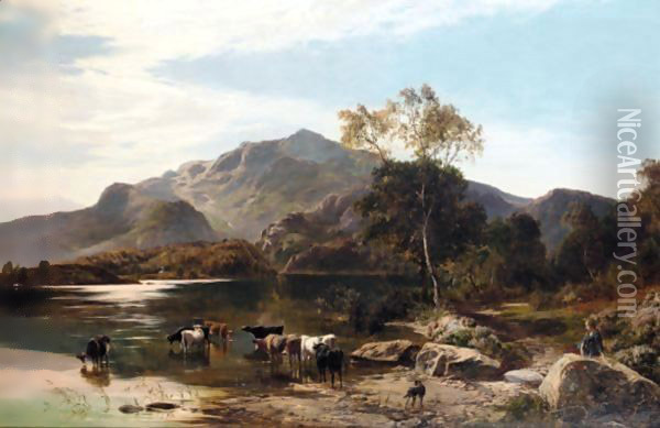 Cattle Watering Oil Painting - Sidney Richard Percy