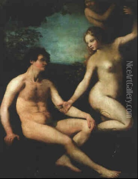 The Temptation Of Adam Oil Painting - Dosso Dossi