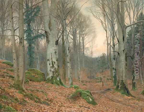 A Welsh Wood in Winter Oil Painting - James Thomas Watts