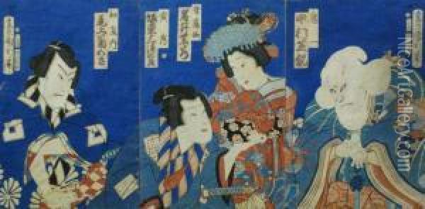Kabuki Play Kiichi Hogen Sanryaku No Maki Oil Painting - Toyohara Kunichika