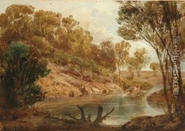 On The Yarra Near Survey Oil Painting - Abraham Louis Buvelot