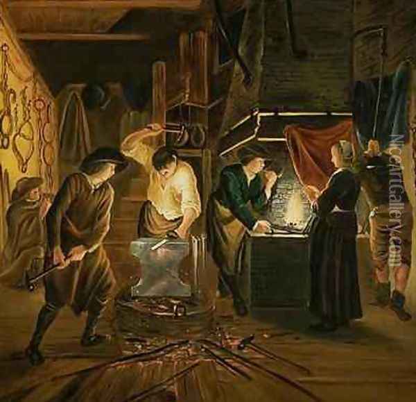 The Blacksmiths Forge Oil Painting - Johannes Dircksz van Oudenrogge