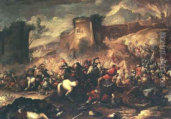 Cavalry skirmishes between Crusaders and Turks Oil Painting - Nicolino Calyo