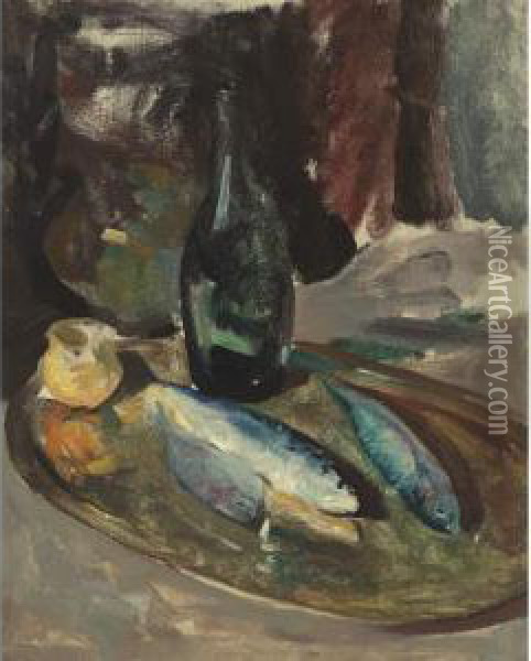 Still Life With Fish And Bottle Oil Painting - Charles Webster Hawthorne