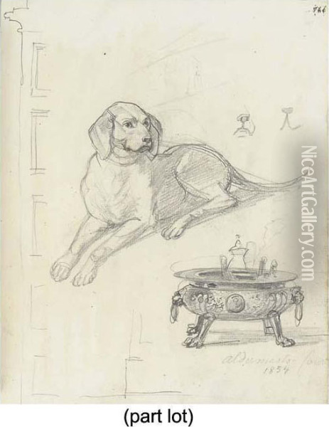 Study Of A Dog At Aldermaston Court Oil Painting - Carl Friedrich H. Werner