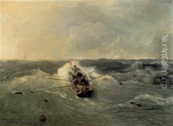 Ruderboot Auf Sturmischer See Oil Painting - Andreas Achenbach