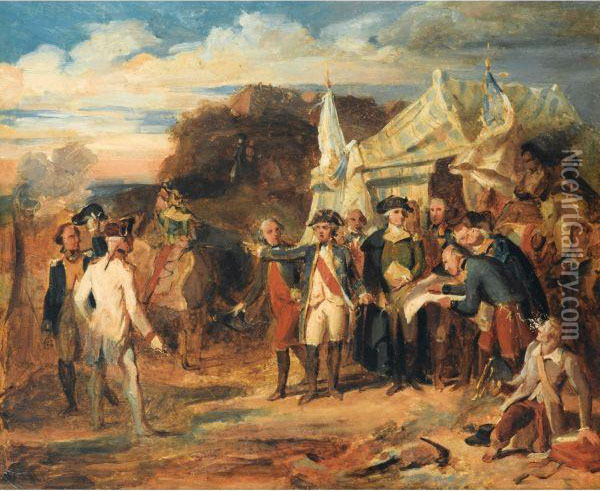 La Prise De Yorktown Le 17 Aout 1781 Oil Painting - L. Charles Auguste Couder