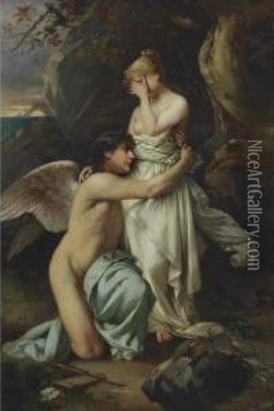 Cupid Comforting Psyche Oil Painting - Daniel Hock