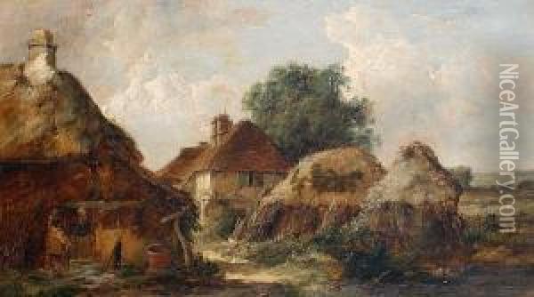 Cottages In A Summer Landscape Oil Painting - John J. Wilson
