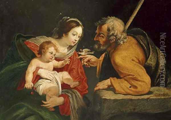 The Holy Family with a bird Oil Painting - Simon Vouet