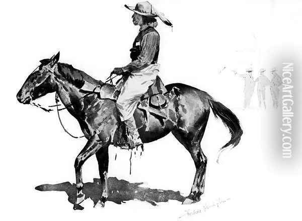 A Reservation Indian Oil Painting - Frederic Remington