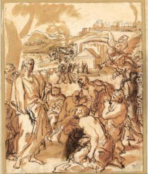 Christ Preaching Outside Jerusalem Oil Painting - Giuseppe Passeri