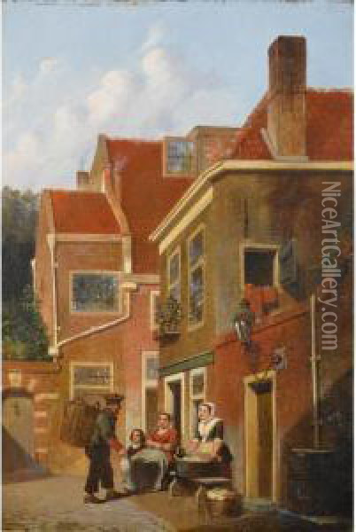 Figures In The Streets Of A Dutch Town Oil Painting - Joseph Bles