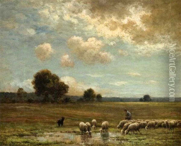 Le Troupeau Dans La Plaine De Chailly Oil Painting - Paul Chaigneau