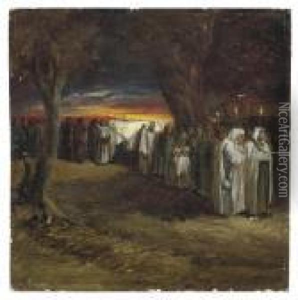 A Procession At Dusk Oil Painting - Samuel Palmer