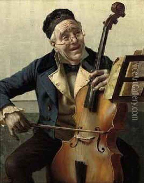 The Cellist Oil Painting - F Avito