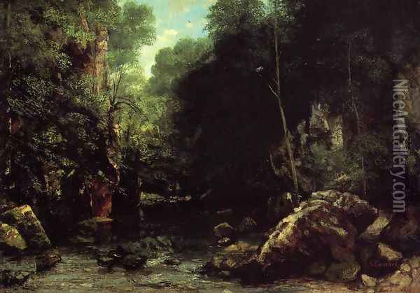 The Shaded Stream (or The Stream of the Puits Noir) Oil Painting - Gustave Courbet