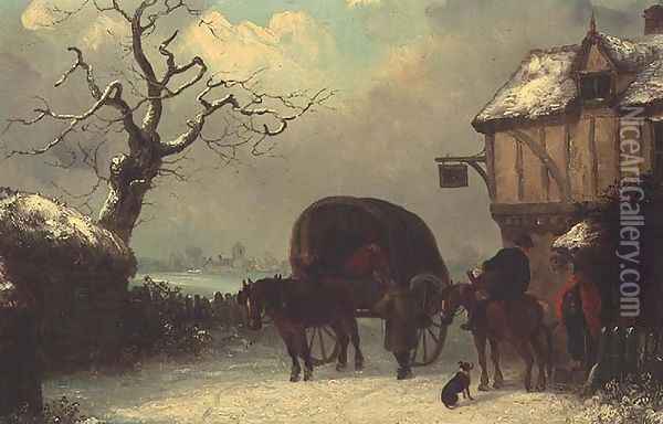 A Wayside Rest - Stopping at the Inn Oil Painting - Thomas Smythe
