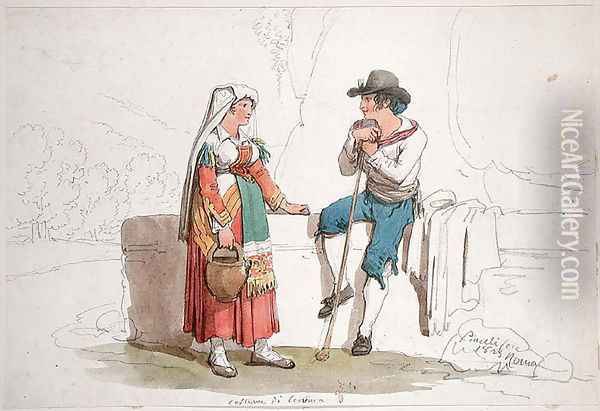 Peasant and Woman from Cervara, 1825 Oil Painting - Bartolomeo Pinelli