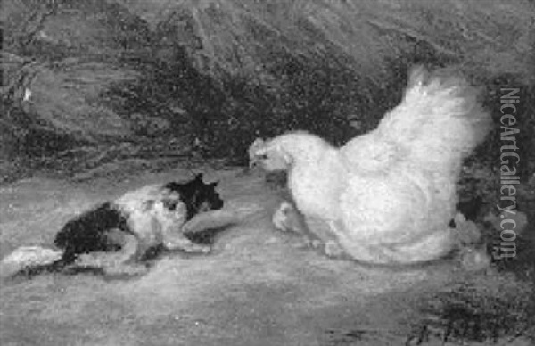 Hund Und Huhn Oil Painting - Charles Emile Jacque