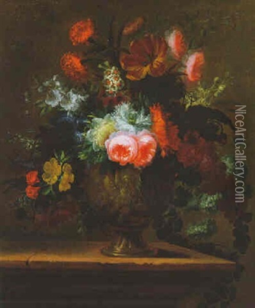Blumenstauss In Einer Prunkvase Oil Painting - Jacob van Huysum