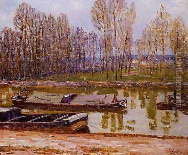 Barges on the Loing Canal, Spring Oil Painting - Alfred Sisley