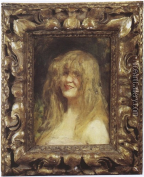 Portrait De Madame Comerre (le Sourire Blond) Oil Painting - Leon Francois Comerre