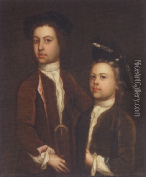 Double Portrait Of Two Boys Oil Painting - Philip Mercier