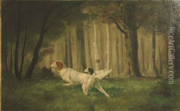 Pointers In A Meadow Oil Painting - Henry T(urner) Bailey