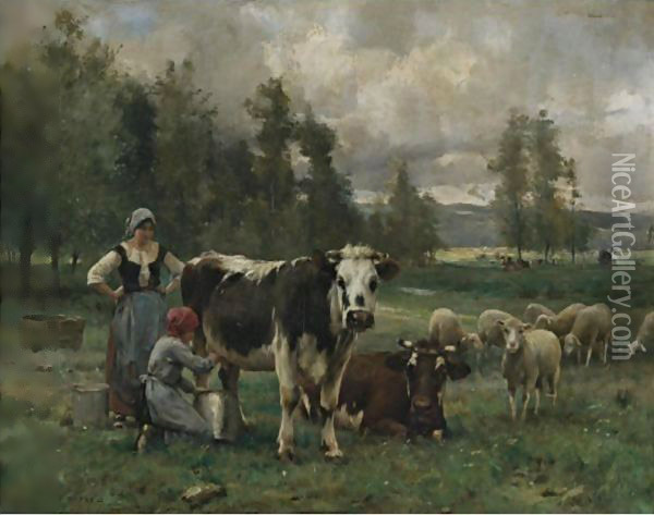 Milkmaids In The Pasture Oil Painting - Julien Dupre