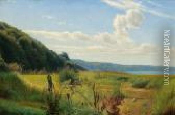 Hilly Lake Landscape Oil Painting - Emil Winnerwald