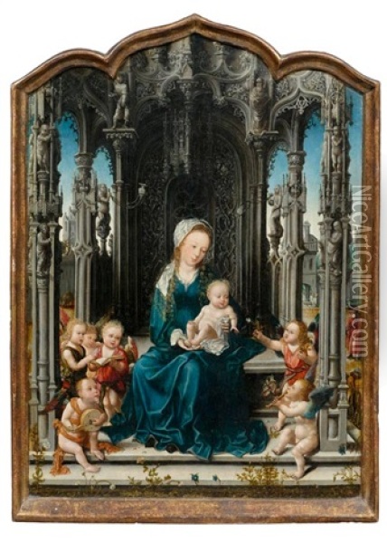 Madonna Mit Kind Und Musizierenden Engeln Oil Painting - Jan Gossaert