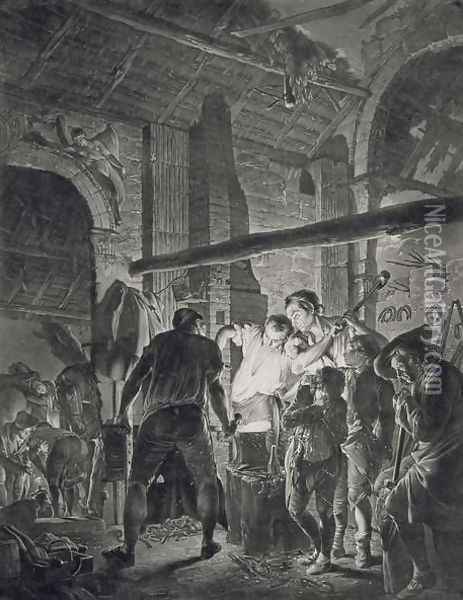 The Blacksmith's Shop, engraved by Richard Earlom (1743-1822), 1771 Oil Painting - Josepf Wright Of Derby