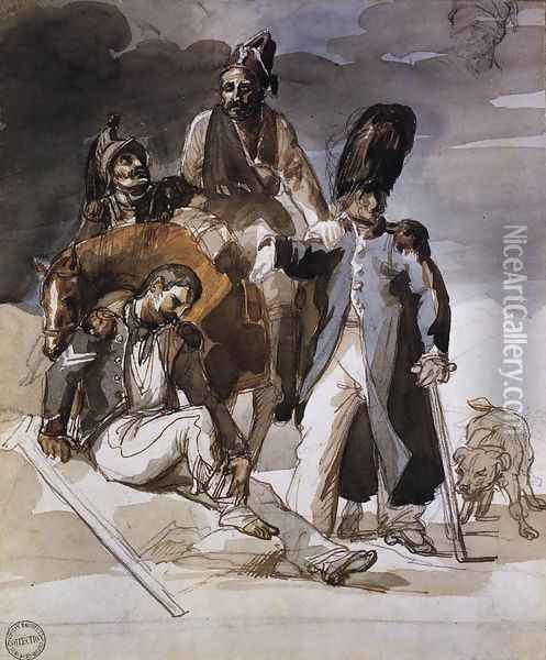 Wounded Soldiers Retrating from Russia c. 1814 Oil Painting - Theodore Gericault