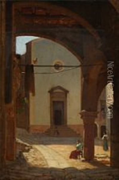 View From An Italian Village Oil Painting - Peter Kornbeck