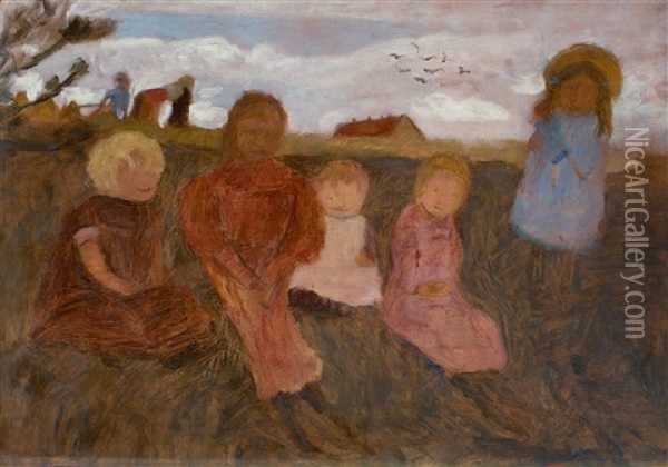 Funf Kinder An Einem Hang, Rechts Elsbeth Oil Painting - Paula Modersohn-Becker