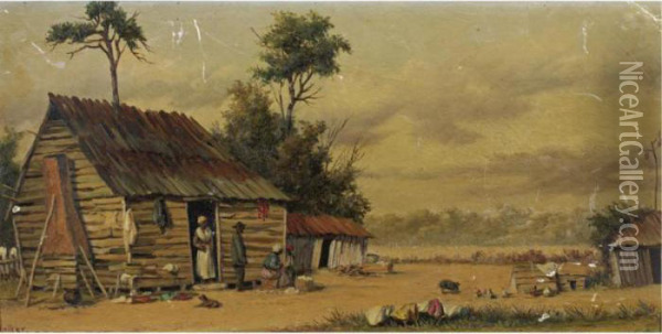 Cotton Pickers And Their Cabin Oil Painting - William Aiken Walker