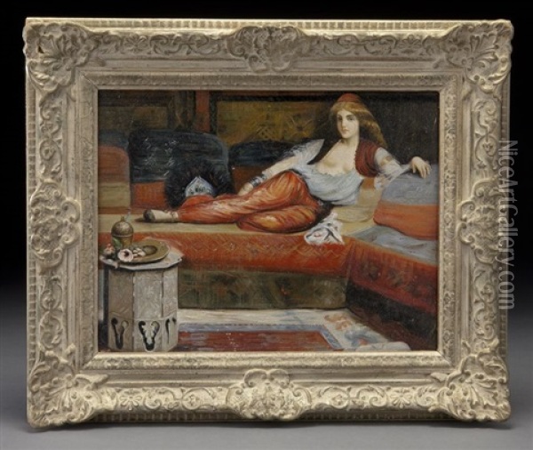 Reclining Odalisque Oil Painting - Charles Theodore (Frere Bey) Frere
