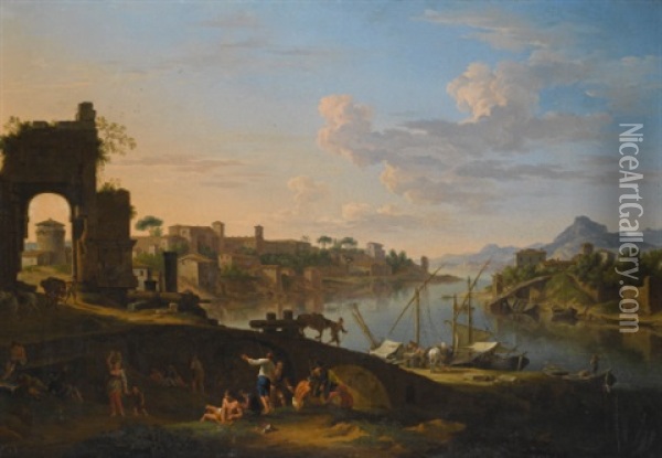 Capriccio Of The River Tiber In Rome Oil Painting - Jacob De Heusch