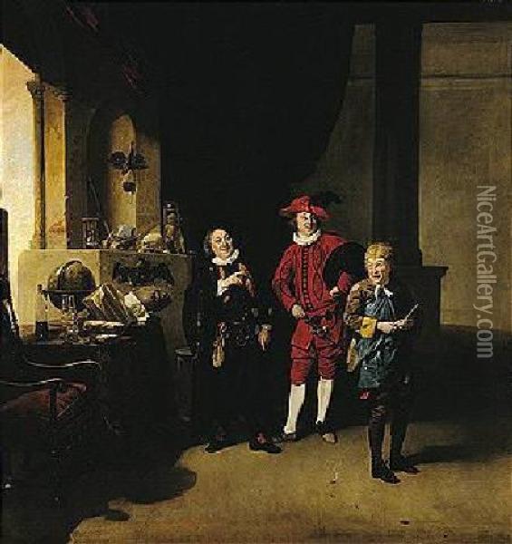 Garrick With Burton And Palmer In The Alchymist Oil Painting - Johann Zoffany