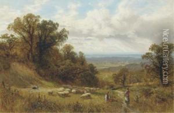 Young Shepherd And Maid In A Landscape Oil Painting - Alfred I Glendening